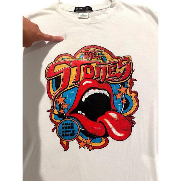 SHEIN Rolling Stones Graphic Tee Size L White Band T-Shirt Some Girls Tour 2022 - Picture 3 of 5
